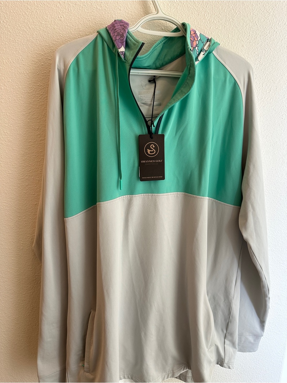 Swannies Golf Women’s XXL Light Gray and Mint Hoodie Pullover